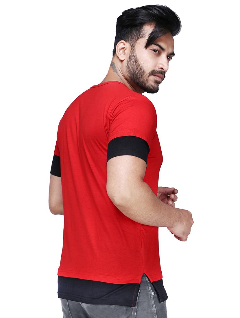 red color block cut & sew t-shirt - 17468531 - Zoom Image - 3