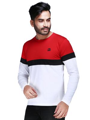 red color block cut & sew t-shirt - 17468532 - Standard Image - 2