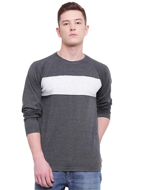 grey color block cut & sew t-shirt - 17468543 - Standard Image - 1