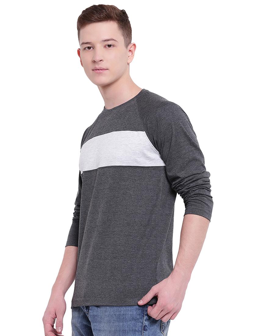 grey color block cut & sew t-shirt - 17468543 - Zoom Image - 2
