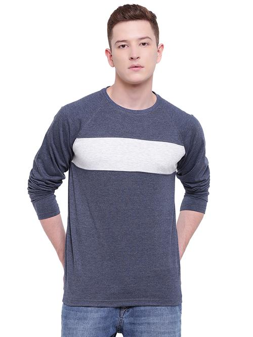blue color block cut & sew t-shirt - 17468544 - Standard Image - 1