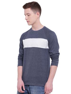 blue color block cut & sew t-shirt - 17468544 - Standard Image - 2