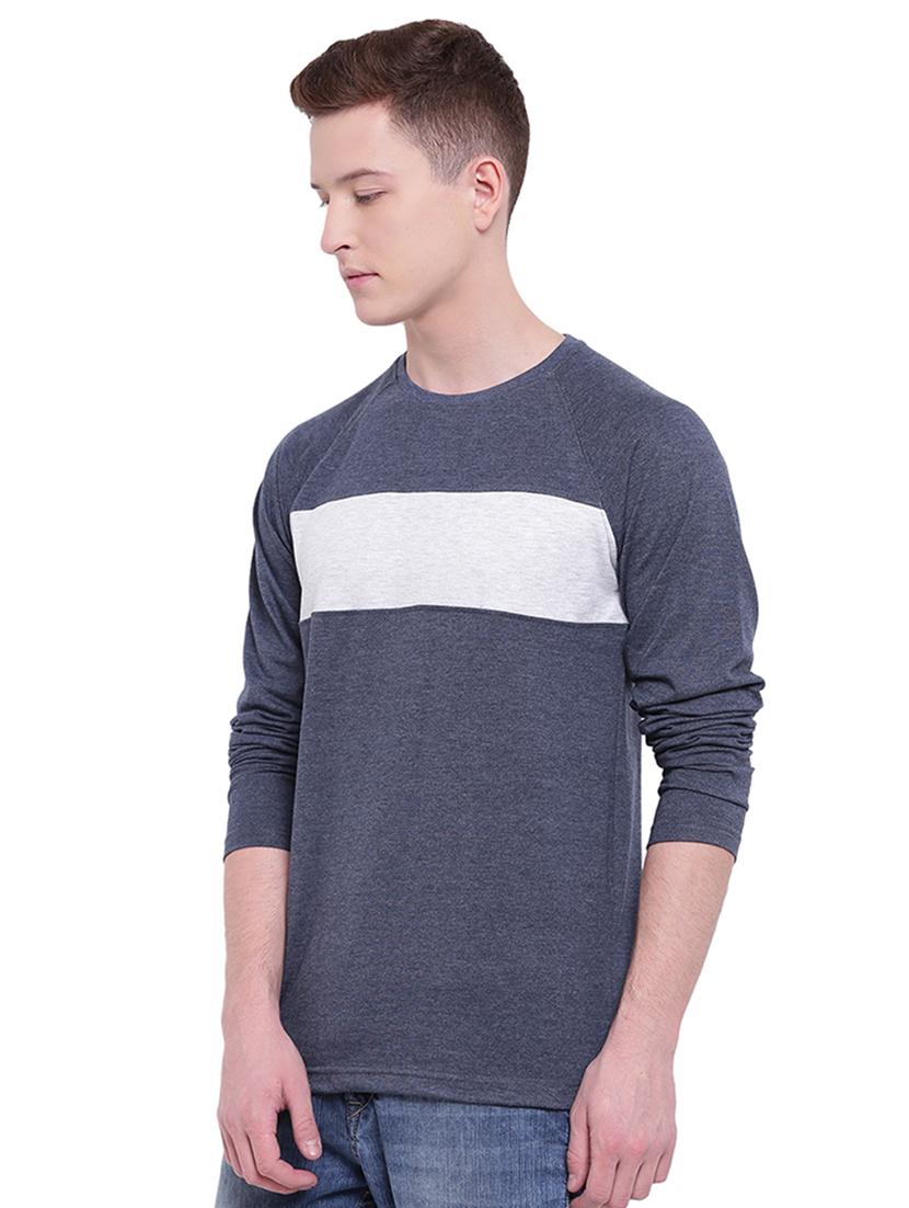 blue color block cut & sew t-shirt - 17468544 - Zoom Image - 2