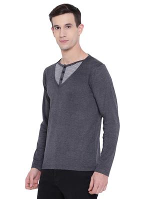 grey striped cut & sew t-shirt - 17468547 - Standard Image - 2