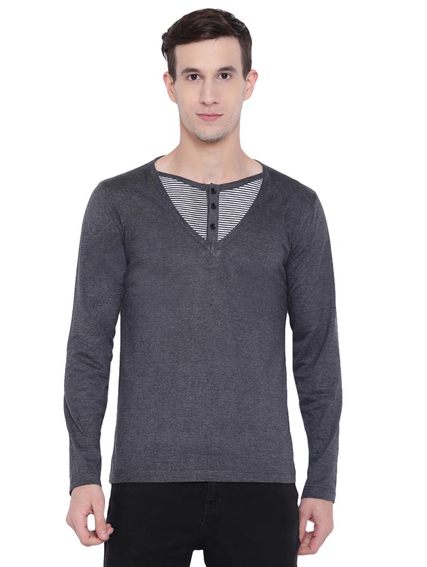 grey striped cut & sew t-shirt - 17468547 - Zoom Image - 1