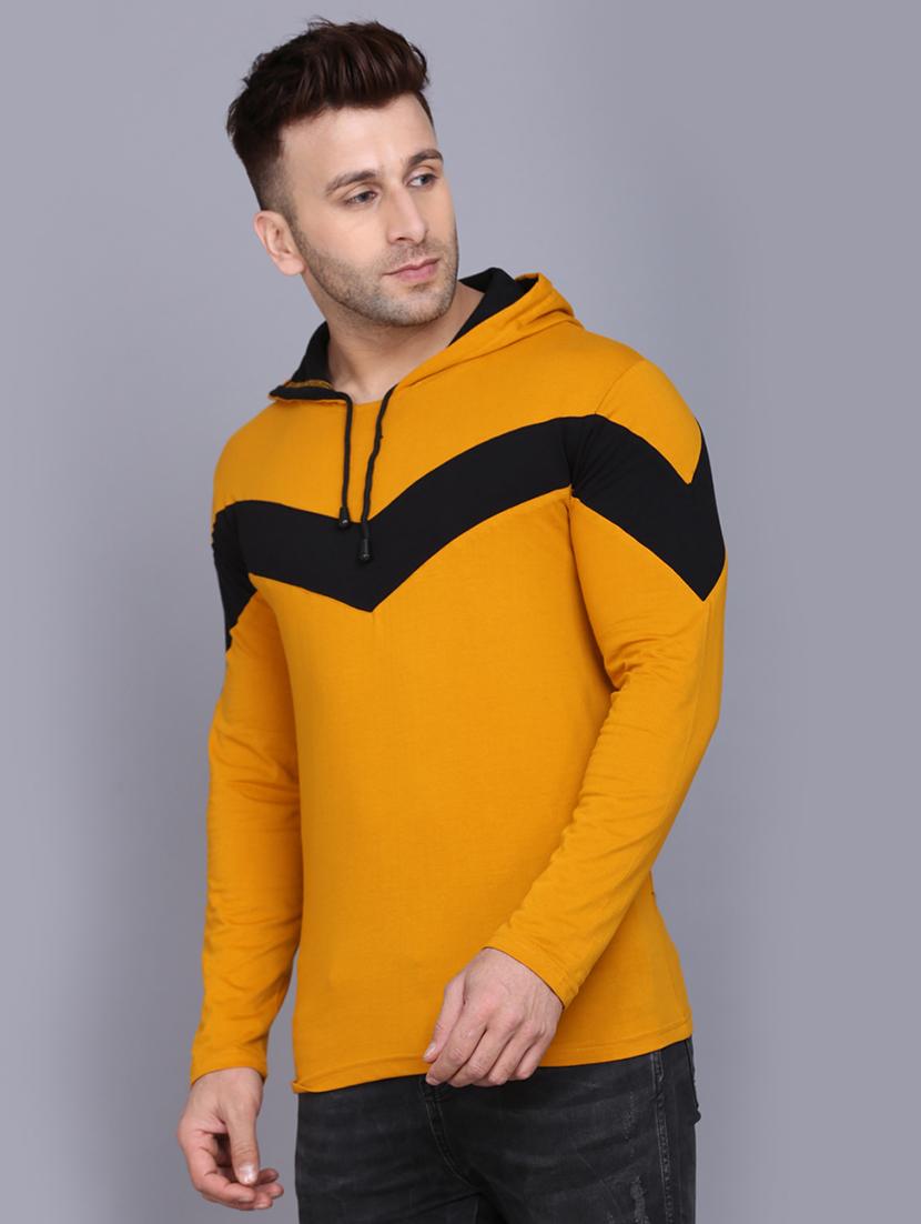 mustard color block cut & sew hooded t-shirt - 17468569 - Zoom Image - 2