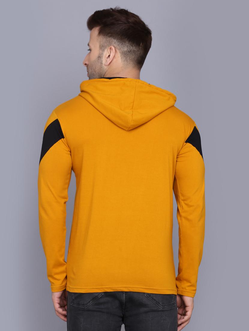mustard color block cut & sew hooded t-shirt - 17468569 - Zoom Image - 3