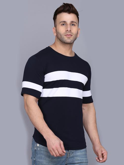 navy blue color block cut & sew t-shirt - 17468585 - Very Small Image - 1