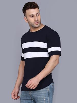 navy blue color block cut & sew t-shirt - 17468585 - Standard Image - 2