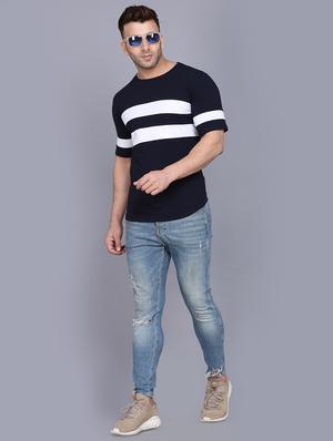 navy blue color block cut & sew t-shirt - 17468585 - Standard Image - 4