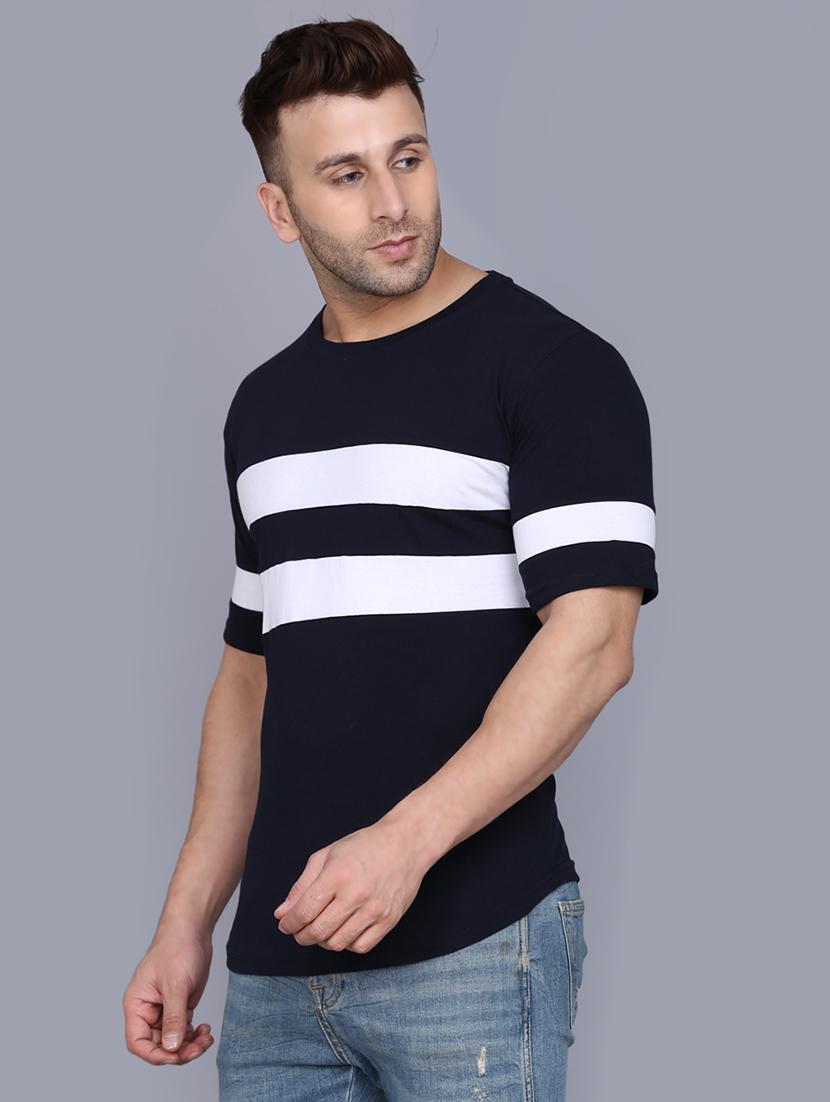 navy blue color block cut & sew t-shirt - 17468585 - Zoom Image - 2