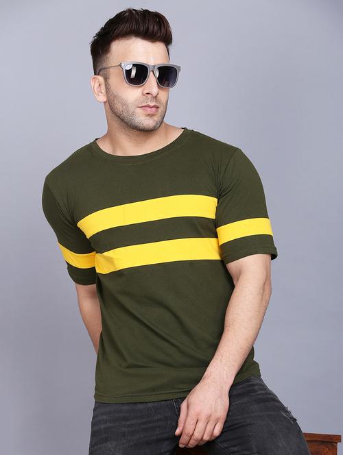 olive green color block cut & sew t-shirt - 17468586 - Standard Image - 1