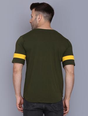olive green color block cut & sew t-shirt - 17468586 - Standard Image - 3