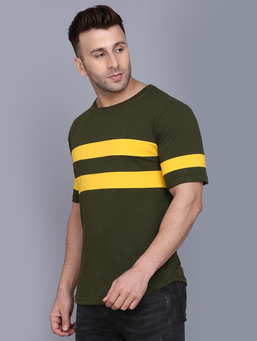 olive green color block cut & sew t-shirt - 17468586 - Zoom Image - 2