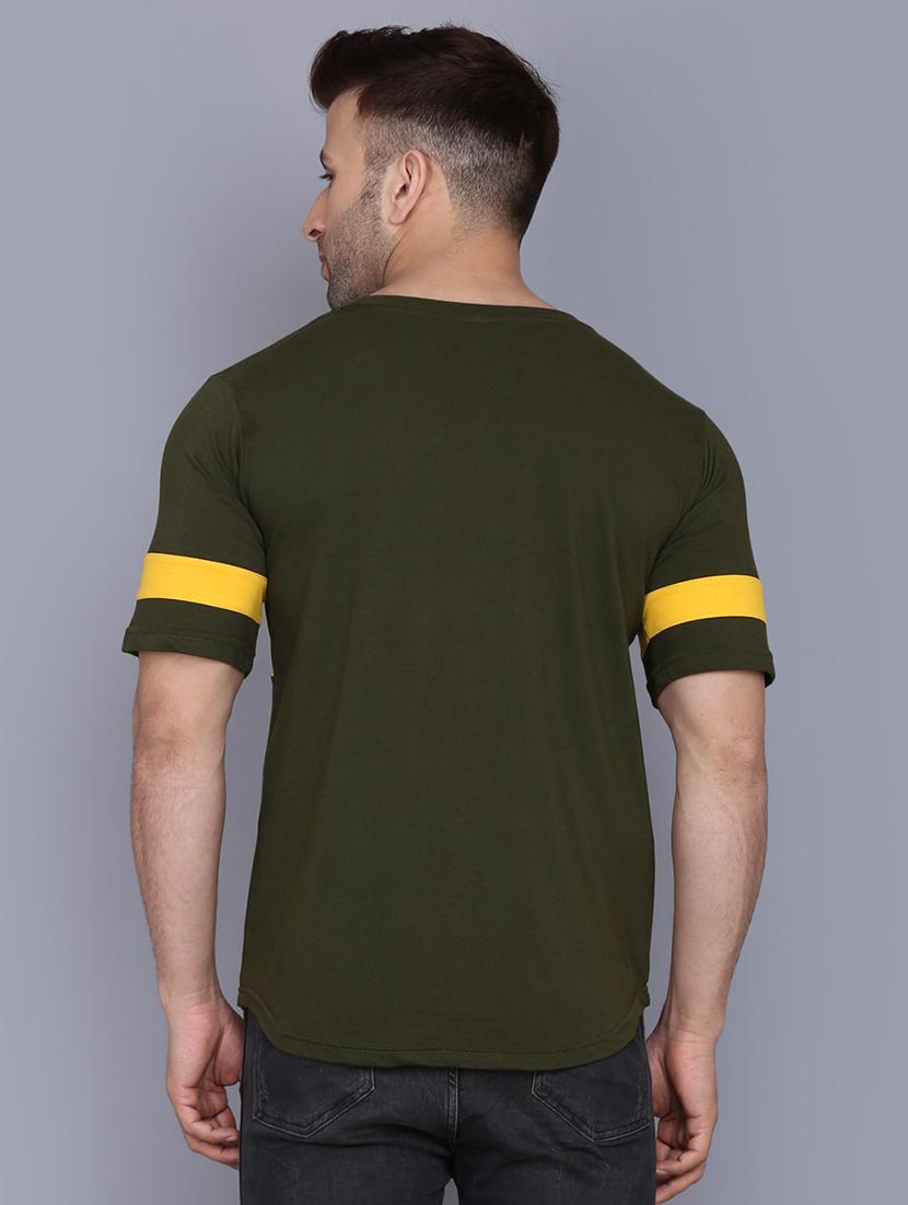 olive green color block cut & sew t-shirt - 17468586 - Zoom Image - 3