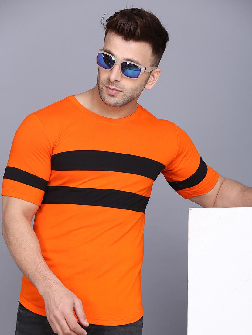 orange color block cut & sew t-shirt - 17468587 - Zoom Image - 1