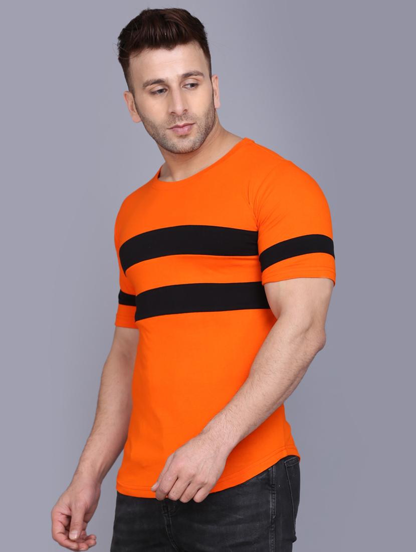 orange color block cut & sew t-shirt - 17468587 - Zoom Image - 2