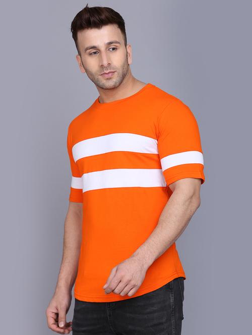 orange color block cut & sew t-shirt - 17468588 - Standard Image - 1