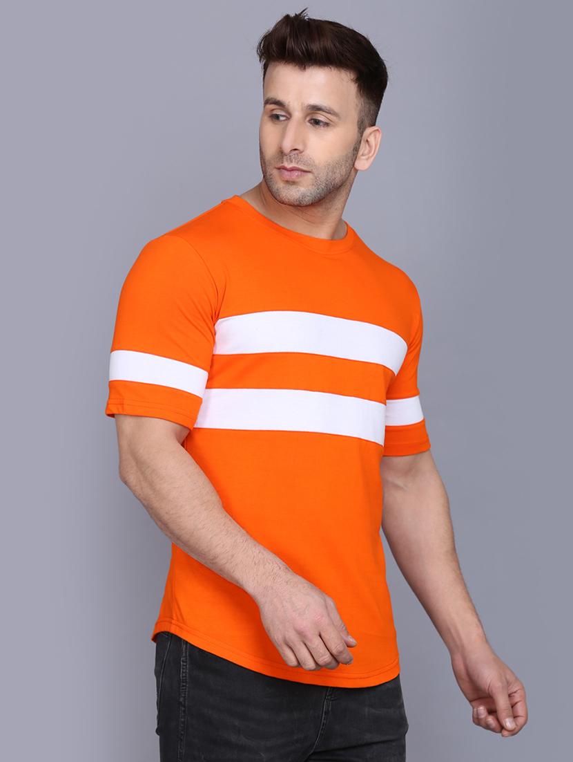 orange color block cut & sew t-shirt - 17468588 - Zoom Image - 2