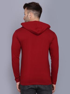 maroon color block cut & sew hooded t-shirt - 17468597 - Standard Image - 3