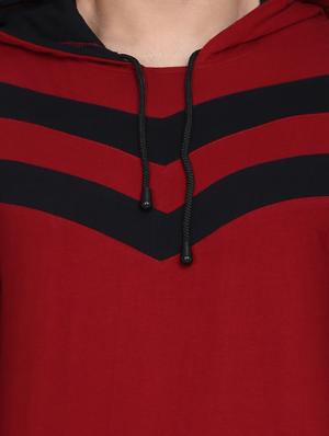 maroon color block cut & sew hooded t-shirt - 17468597 - Standard Image - 4