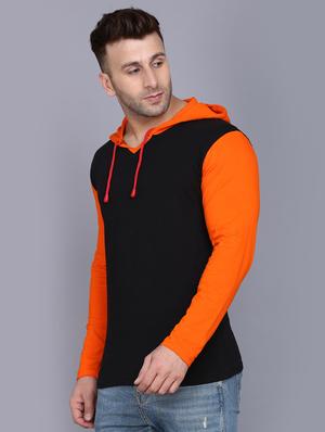 orange color block cut & sew hooded t-shirt - 17468610 - Standard Image - 2