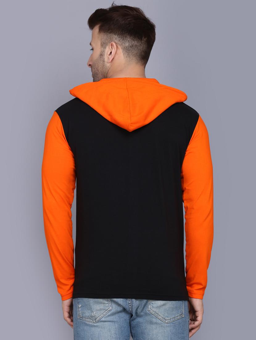 orange color block cut & sew hooded t-shirt - 17468610 - Zoom Image - 3