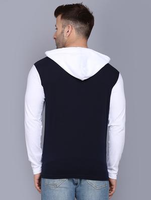 navy blue color block cut & sew hooded t-shirt - 17468611 - Standard Image - 3
