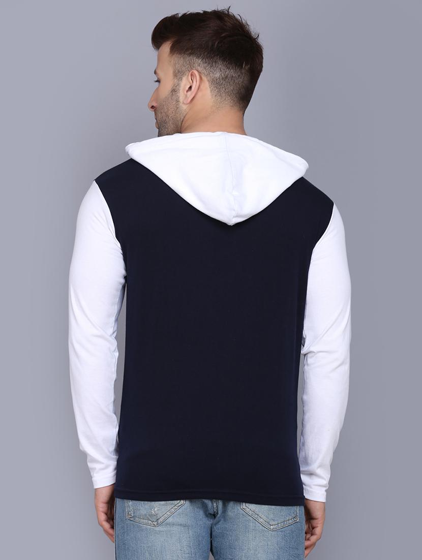 navy blue color block cut & sew hooded t-shirt - 17468611 - Zoom Image - 3