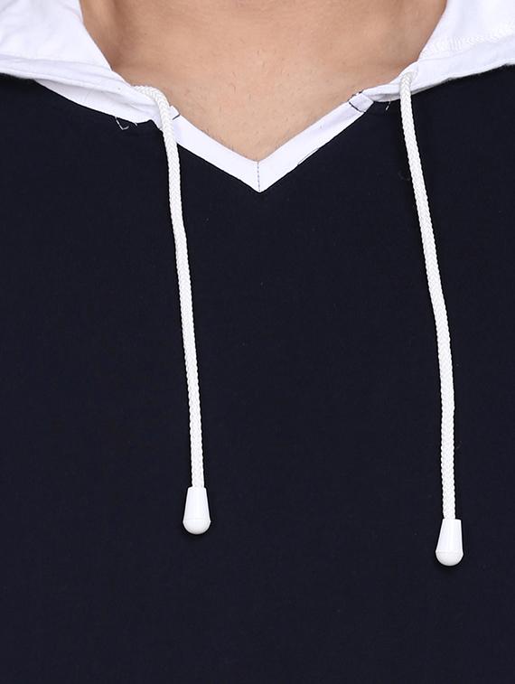navy blue color block cut & sew hooded t-shirt - 17468611 - Zoom Image - 4