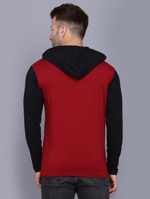 maroon color block cut & sew hooded t-shirt - 17468612 - Standard Image - 3