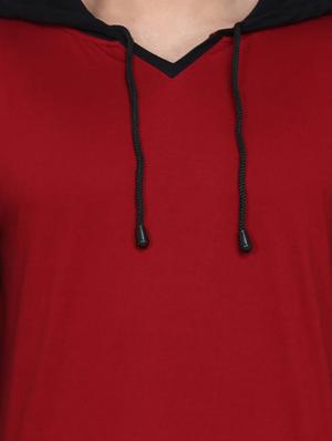 maroon color block cut & sew hooded t-shirt - 17468612 - Standard Image - 4