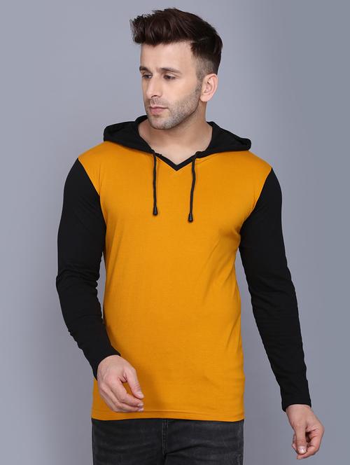 mustard color block cut & sew hooded t-shirt - 17468613 - Standard Image - 1