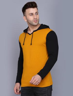 mustard color block cut & sew hooded t-shirt - 17468613 - Standard Image - 2