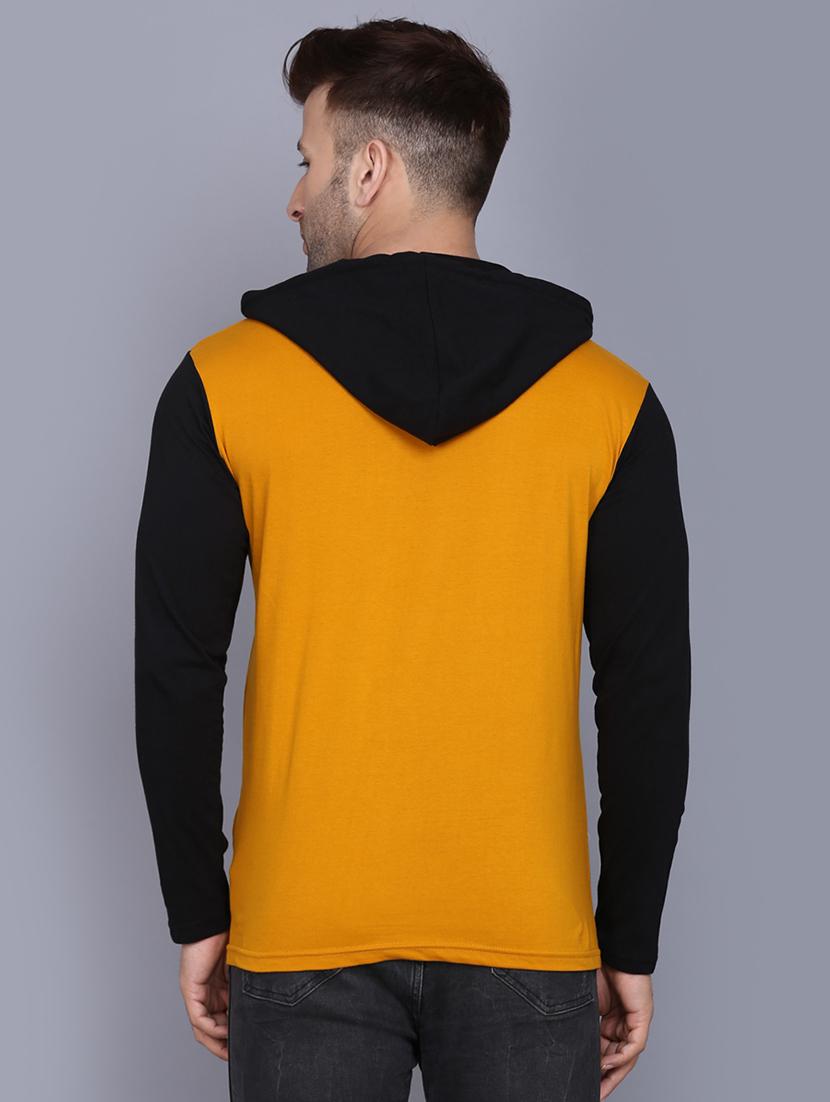 mustard color block cut & sew hooded t-shirt - 17468613 - Zoom Image - 3