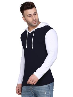 navy blue color block cut & sew hooded t-shirt - 17468614 - Standard Image - 2