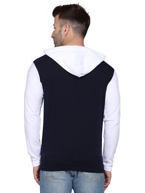 navy blue color block cut & sew hooded t-shirt - 17468614 - Standard Image - 3