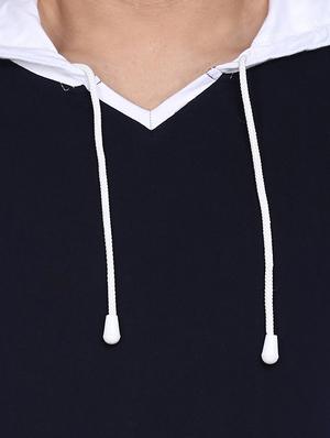navy blue color block cut & sew hooded t-shirt - 17468614 - Standard Image - 4