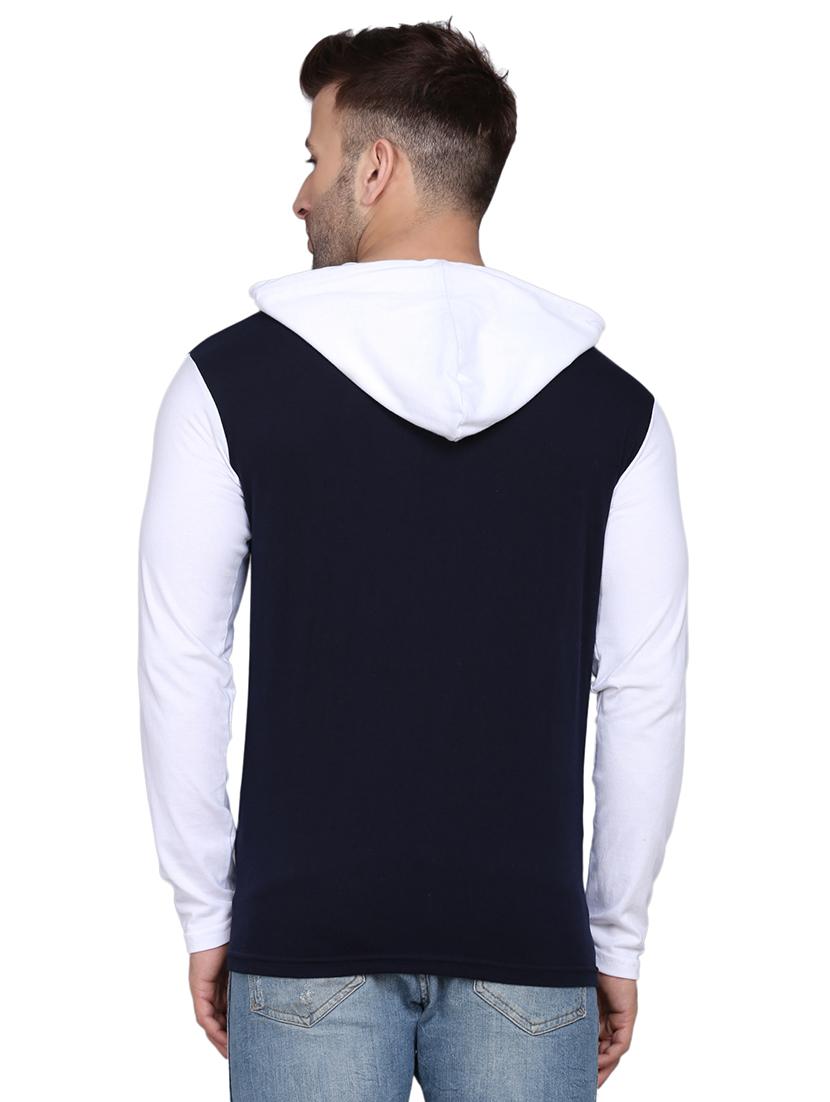 navy blue color block cut & sew hooded t-shirt - 17468614 - Zoom Image - 3