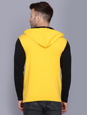 yellow color block cut & sew hooded t-shirt - 17468617 - Standard Image - 3