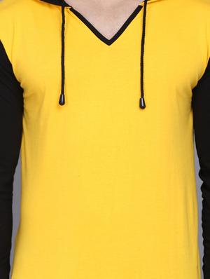 yellow color block cut & sew hooded t-shirt - 17468617 - Standard Image - 4
