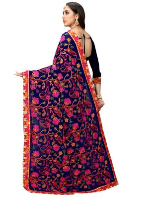 lace bordered embroidered saree with blouse - 17468680 - Standard Image - 2