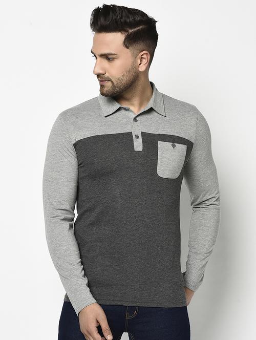 grey color block polo t-shirt - 17468686 - Standard Image - 1