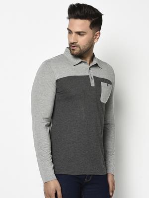 grey color block polo t-shirt - 17468686 - Standard Image - 2