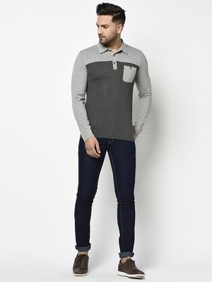 grey color block polo t-shirt - 17468686 - Standard Image - 4