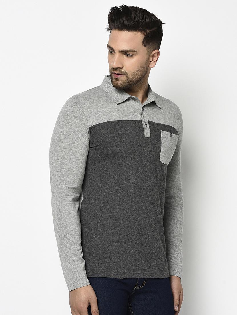 grey color block polo t-shirt - 17468686 - Zoom Image - 2