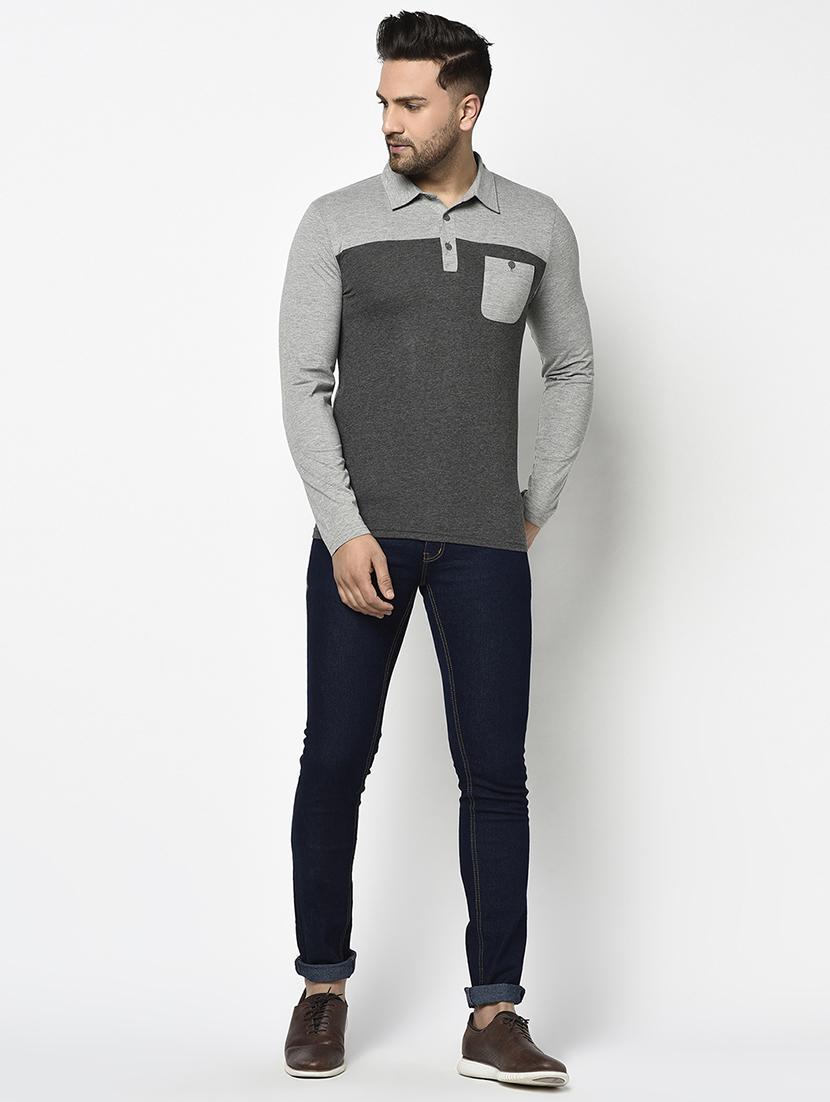 grey color block polo t-shirt - 17468686 - Zoom Image - 4