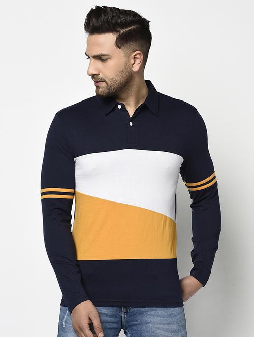 navy blue color block polo t-shirt - 17468687 - Standard Image - 1