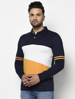 navy blue color block polo t-shirt - 17468687 - Standard Image - 2