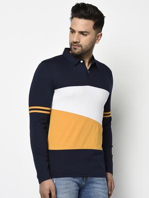 navy blue color block polo t-shirt - 17468687 - Standard Image - 3